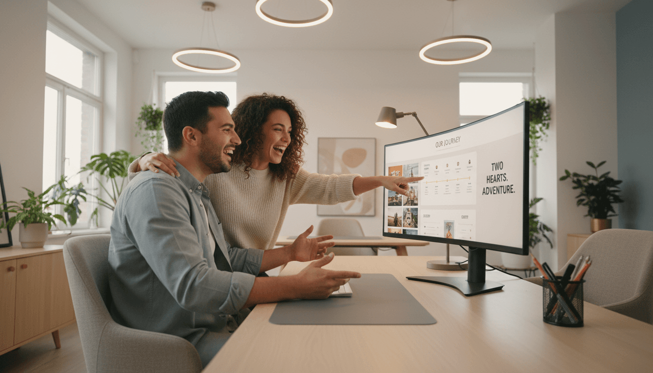 Couple celebrating successful immigration approval at home
