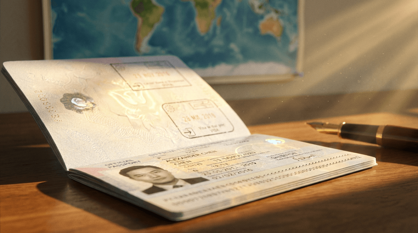 Asylum protection documents and passport on a desk